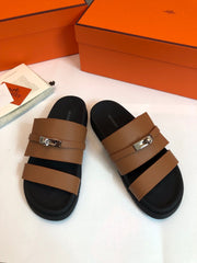 GABRIEL SANDAL MULE IN BRONZE BROWN CALFSKIN