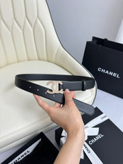 CC BELT 30MM IN BLACK SMOOTH CALFSKIN GOLD HARDWARE ATTACH RHINSTONES