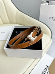 MINI TRIOMPHE BELT 13 MM BRONZE BROWN LEATHER SILVER HARDWARE