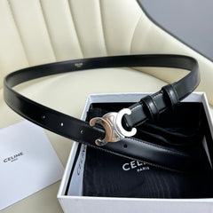 SMALL TRIOMPHE BELT 18 MM BLACK LEATHER SILVER HARDWARE