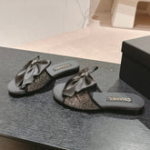 BOW LADY SLIPPERS BLACK LAMBSKIN WITH RHINESTONES