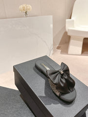 BOW LADY SLIPPERS BLACK LAMBSKIN WITH RHINESTONES