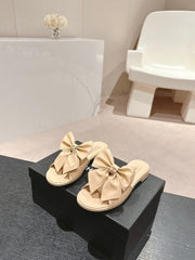 BOW LADY SLIPPERS BEIGE CREAM LAMBSKIN