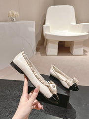 BOWKNOT BALLET FLAT IN WHITE MIX BLACK SHEEPSKIN