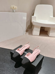 SLINGBACKS IN LIGHT PINK LAMBSKIN AND BLACK SATIN
