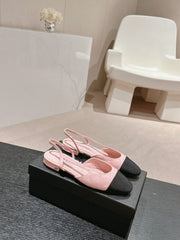 SLINGBACKS IN LIGHT PINK LAMBSKIN AND BLACK SATIN