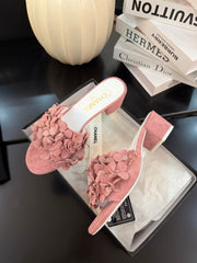 MID HEEL 45 MM MULE IN PEACH PINK SUEDE