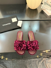 FLAT MULE 15 MM IN PLUM PURPLE VELVET