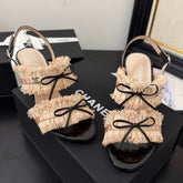 PEACH PINK GROSGRAIN CANVAS BOW SLINGBACK SANDALS