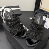 BLACK GROSGRAIN CANVAS BOW SLINGBACK SANDALS