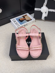 THICK-SOLED SANDALS 55 MM IN LIGHT PINK CALFSKIN