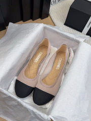 BALLET FLAT IN BLACK FABRIC AND PASTEL PINK MESH