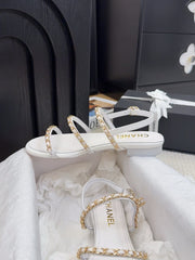 THREE-STRAPS SANDALS IN WHITE CALFSKIN WITH GOLD HARDWARE