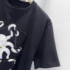 Loewe Octopus Print Embroidered Short-sleeved T-shirt Black Cotton