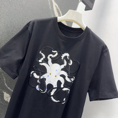 Loewe Octopus Print Embroidered Short-sleeved T-shirt Black Cotton