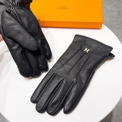 GLOVES IN BLACK DEERSKIN AND FLEECE LINING 228487
