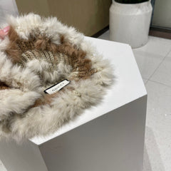 BUCKET HAT IN MEDIUM BROWN MIX WHITE RABBIT FUR 404638