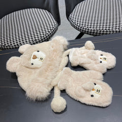 THREE-PIECE SET IN BEIGE FLEECE AND WOOL 433196