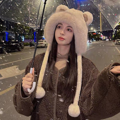 BEANIE HAT IN CAMEL BROWN FLEECE AND WOOL 433163