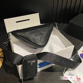 PRA TRIANGLE 26 SHOULDER BAG IN BLACK CALFSKIN