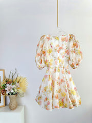 SHORT-SLEEVE V-NECK FLORAL PRINT DRESS 266380