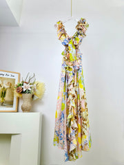 RUFFLED-SLEEVE PRINTED MIDI DRESS 254607