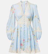 LONG-SLEEVE BLUE FLORAL DRESS