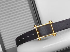 HM REVERSIBLE BLACK AND CHESTNUT BROWN LEATHER STRAP 32 MM GOLD HARDWARE