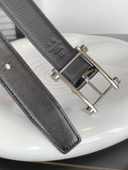 HM REVERSIBLE BLACK LEATHER STRAP 32 MM SILVER HARDWARE