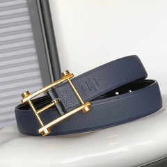HM REVERSIBLE NAVY BLUE LEATHER STRAP 32 MM GOLD HARDWARE