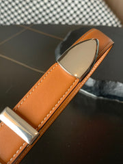 BELT 25MM MEDIUM WESTERN IN BROWN CALFSKIN SILVER BUCKLE
