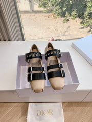 PUNK BALLET FLAT IN CAMEL BEIGE MIX BLACK SUPPLE CALFSKIN