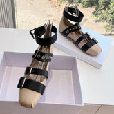 PUNK BALLET FLAT IN BLACK MIX CAMEL BEIGE CALFSKIN