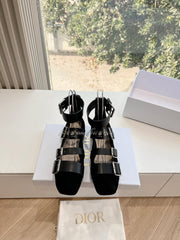 PUNK BALLET FLAT IN BLACK SUEDE AND CALFSKIN