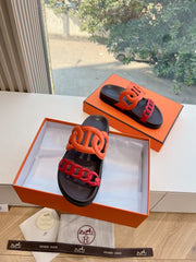 EXTRA SANDAL IN CHERRY RED MIX FIRE ORANGE CALFSKIN