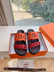 EXTRA SANDAL IN CHERRY RED MIX FIRE ORANGE CALFSKIN