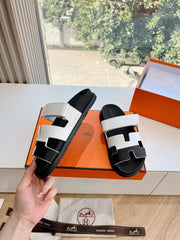 CHYPRE SANDAL IN WHITE MIX BLACK CALFSKIN