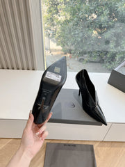 ZIPPER POINTED-TOE HIGH PUMPS IN BLACK WAX-OIL SHEEPSKIN