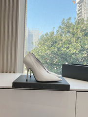 ZIPPER POINTED-TOE HIGH PUMPS IN WHITE WAX-OIL SHEEPSKIN