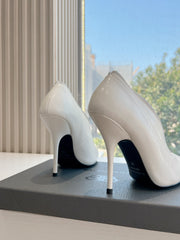 ZIPPER POINTED-TOE HIGH PUMPS IN WHITE WAX-OIL SHEEPSKIN