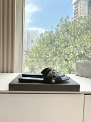 CAGOLE FLAT MULES IN BLACK CALFSKIN