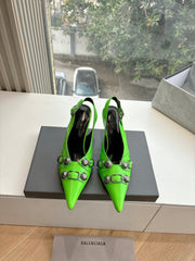 CAGOLE HIGH SLINGBACK IN NEON GREEN GLOSSY CALFSKIN