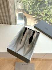 ZIPPER POINTED-TOE HIGH PUMPS IN BEIGE SUEDE ATTACHED SILVER CRYSTAL