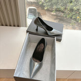 HIGH PUMPS IN RHINO GRAY PATENT CALFSKIN