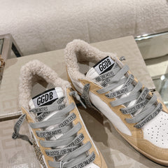BALL STAR SNEAKERS WITH GLITTER STAR IN WHITE CALFSKIN AND BROWN SUEDE