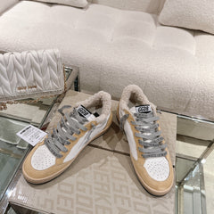BALL STAR SNEAKERS WITH GLITTER STAR IN WHITE CALFSKIN AND BROWN SUEDE