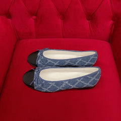 ballet flat blue black denim grosgrain