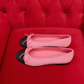 ballet flat pink black tweed grosgrain