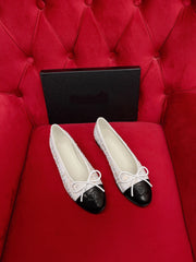 ballet flat white black tweed lambskin