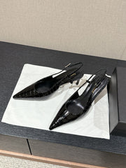 SL CHERISH CROCODILE SLINGBACK PUMP 75 BLACK CALFSKIN